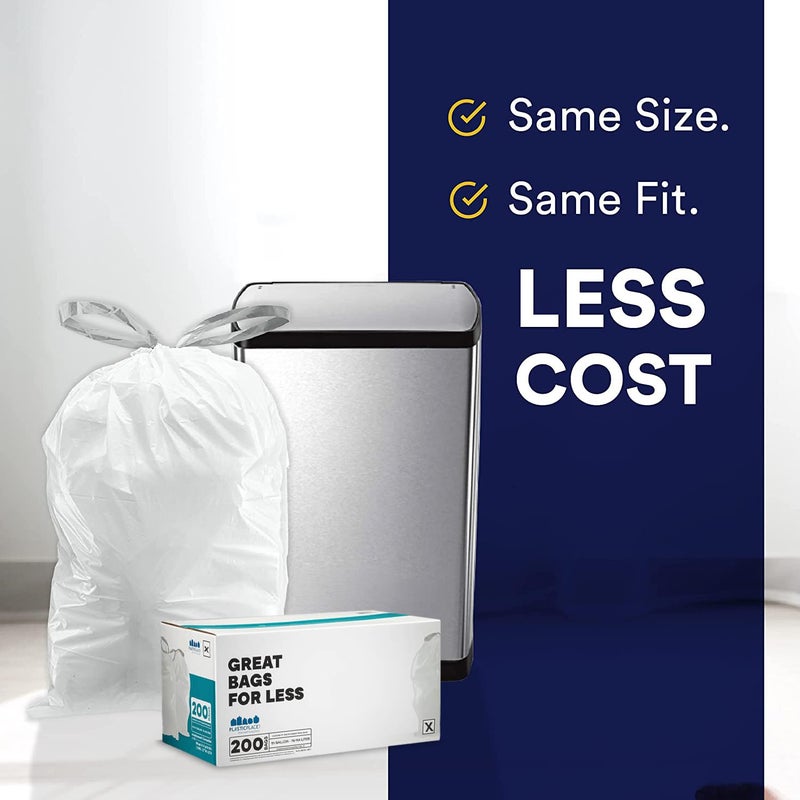 Plasticplace Custom Fit Trash Bags, Compatible with simplehuman Code X (200 Count) White Drawstring Garbage Liners 21 Gallon/ 80 Liter, 26" x 24.5" - Image 5